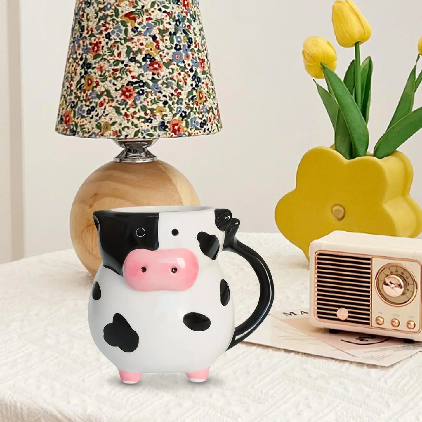 Cow Pattern Coffee Mug 585ml Cute Ceramic Milk Cup with Handle for Tea Hot Chocolate Birthday Gift Funny Novelty Drinkware