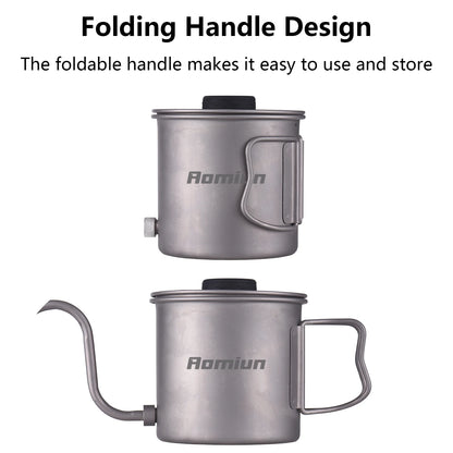 Pour Over Coffee Kettle Outdoor Ti Pour Over Coffee Kettle 400ml Gooseneck Tea Kettle with Thermometer and Folding Handle