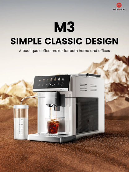 Mcilpoog M3 Automatic Espresso Coffee Machine ，Built-In Milk Frother & Tank, 7 Coffee Varieties, Touchscreen