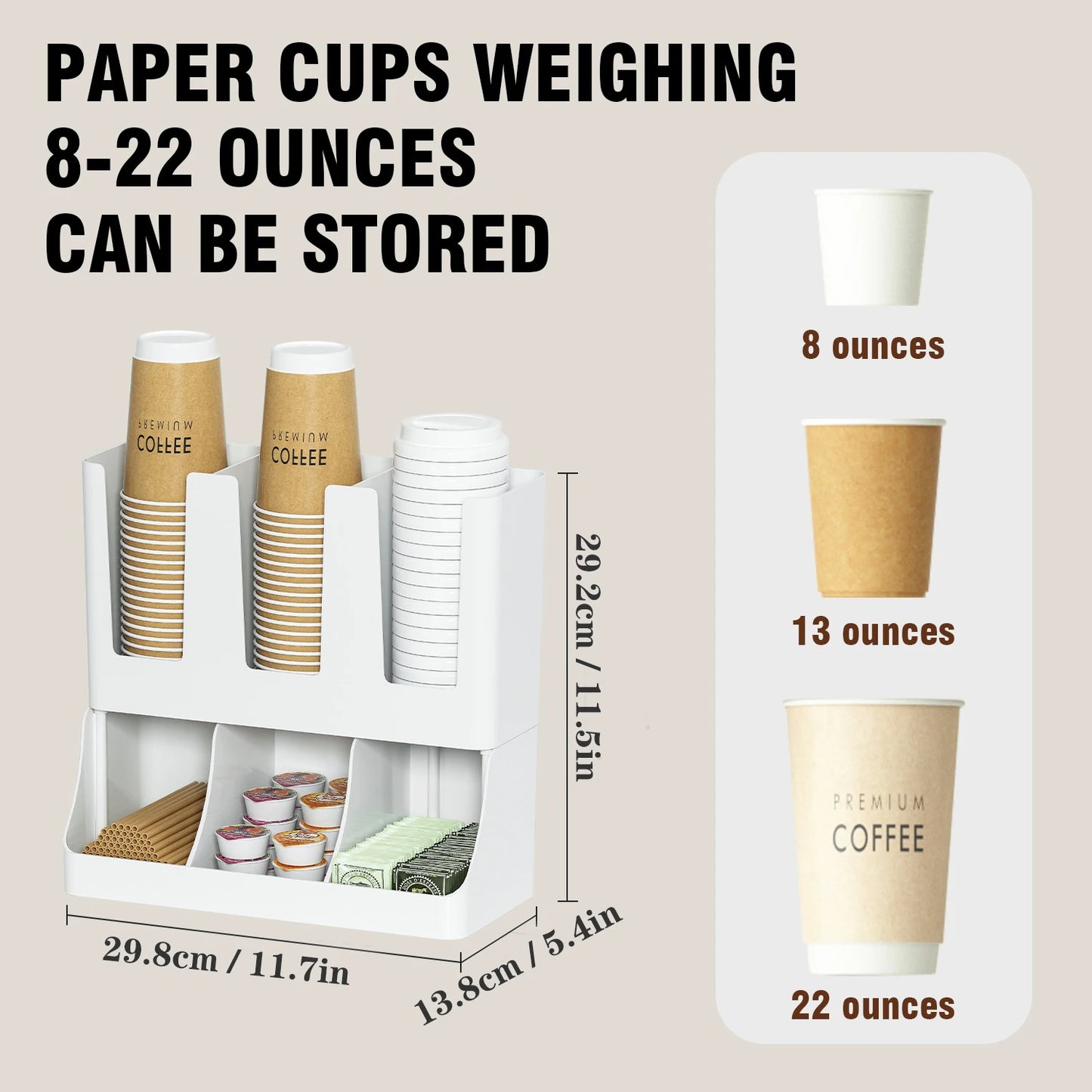 Coffee Station Organizer, Wall-mounted Coffee Bar Organizer for Countertop, Condiment and Cup Storage Organizer, Bar Accessories