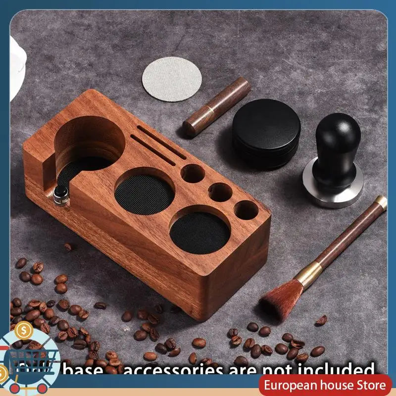 ABFA Coffee Press Accessories Set- Walnut Beech Filling Seat, Coffee Machine Handle Compatible Storage& Cloth Powder Replacement