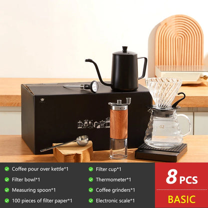 Coffee Set Coffee Accessories Manual Grinder Mill Glass Pot with Filter Dripper Gooseneck Kettle Specialized BaristaSet