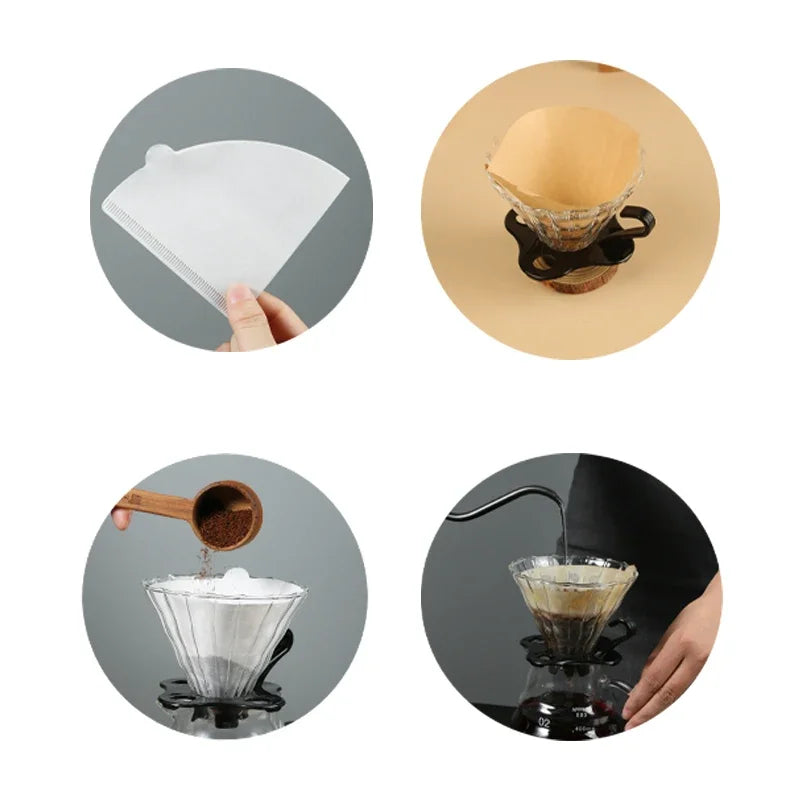 Wood Pulp  01 Cone Filter Pour Over 1-3Cups Natural Drip Coffee Paper Filters Makers Accessories