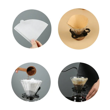 Wood Pulp  01 Cone Filter Pour Over 1-3Cups Natural Drip Coffee Paper Filters Makers Accessories