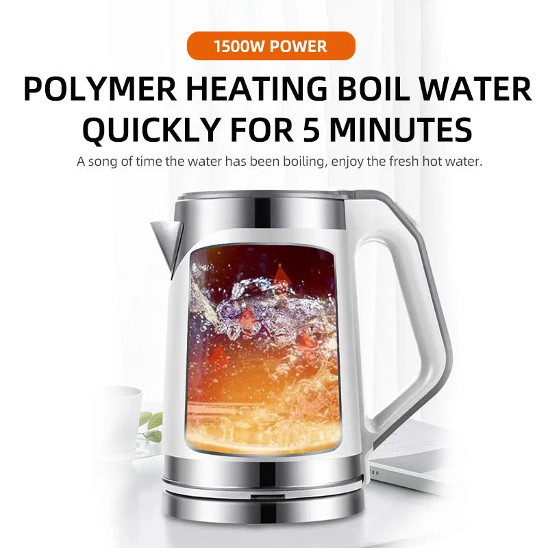 Household 2L Large Capacity Electric Kettle 304 Stainless Steel Double Layer Protection Quick Boiling Water Kettle