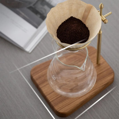 Pour Over Stand Coffee Station, Pure Copper Pour Over Dripper Height Adjustable Coffee Filter Stand with Walnut Wooden Base