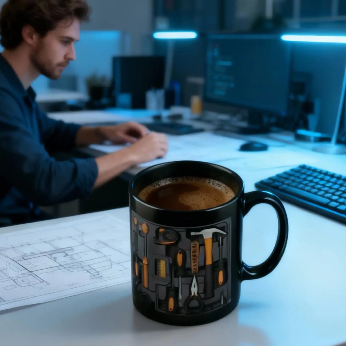 Coffee Mug 11oz Mechanic Tool Design Tea Drinkware Latte Mugs with Handle for Husband Coffee Tea Milk Beverage Home Kitchen Cafe