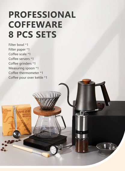 Coffee Set Coffee Accessories Manual Grinder Mill Glass Pot with Filter Dripper Gooseneck Kettle Specialized BaristaSet