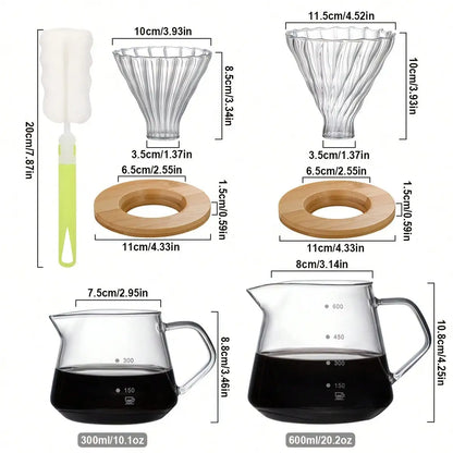 Pour Over Coffee Maker Set, Borosilicate Glass Coffee Server with Cleaning Brush, Pour Over Coffee Dripper Carafe for Home Cafe