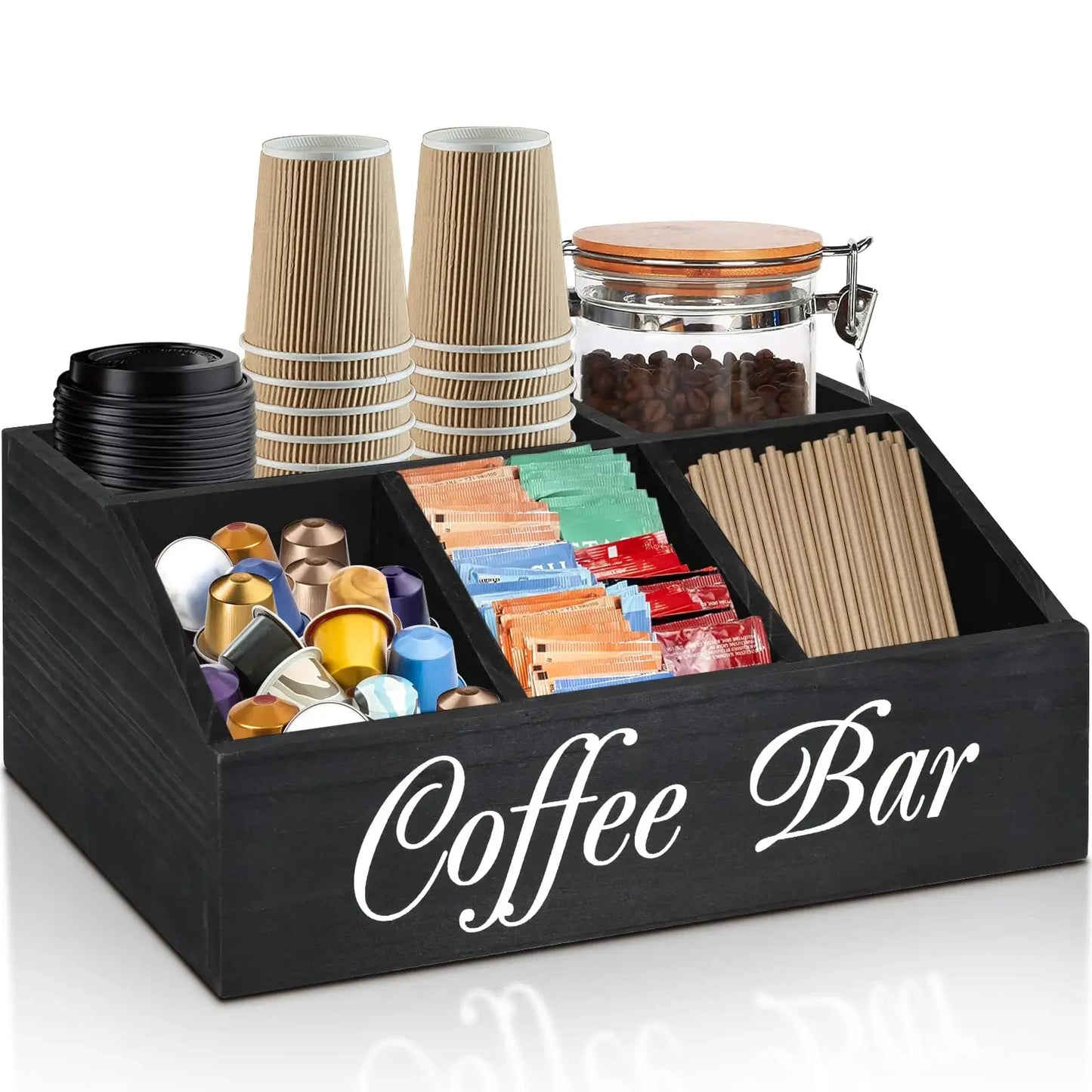 Coffee Station Organizer for Counter Wood Snack Pods Holder Storage Basket Rustic Tea Coffee Office Bar Decor Coffee Accessories
