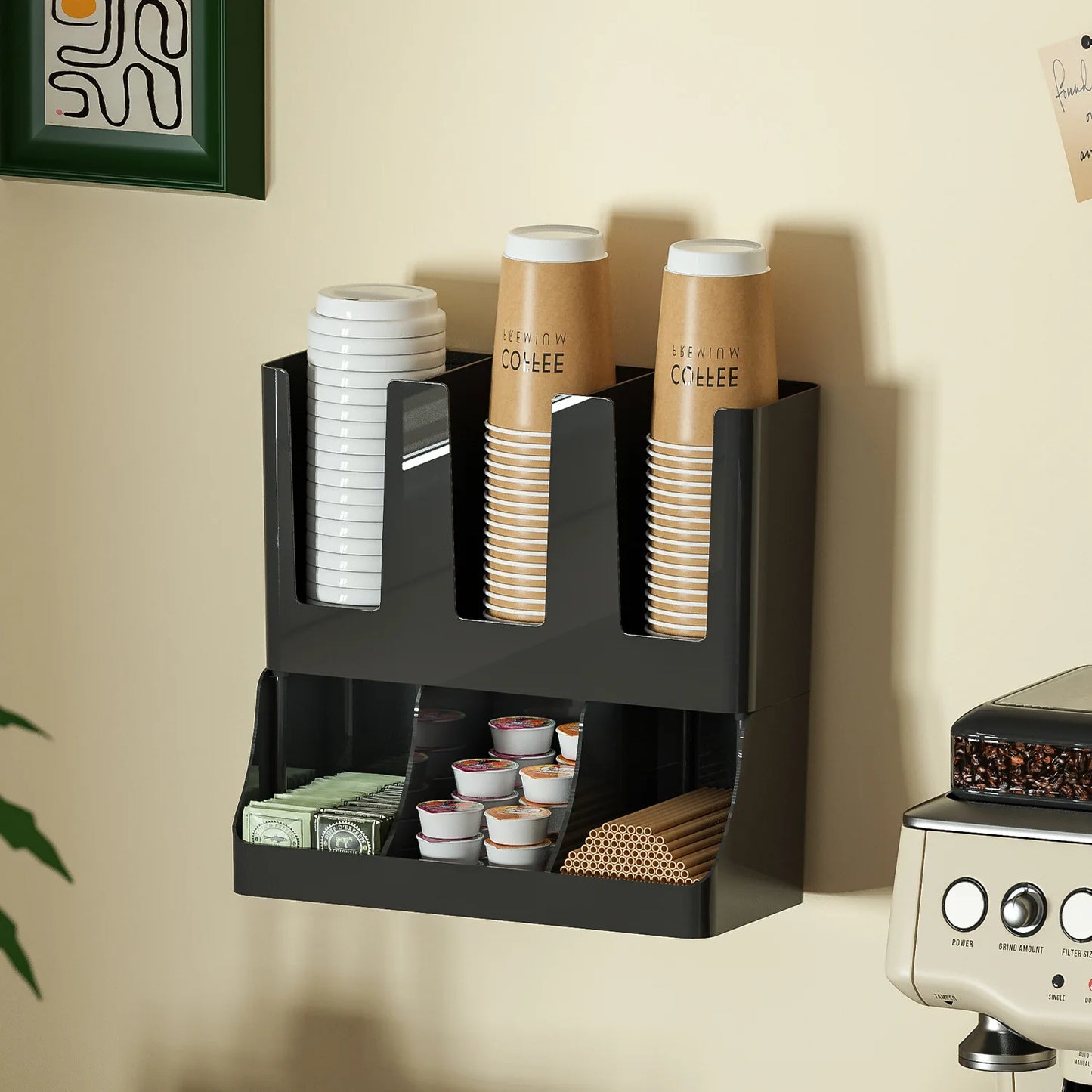 Coffee Station Organizer, Wall-mounted Coffee Bar Organizer for Countertop, Condiment and Cup Storage Organizer, Bar Accessories
