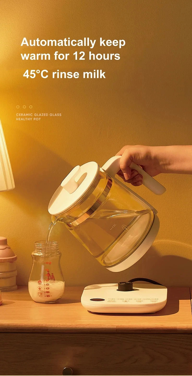 1.8L Electric Kettle Office Glass Flower Teapot Temperature Control Health Kettle 24h Appointment Stew Boil Kettle Multifunction