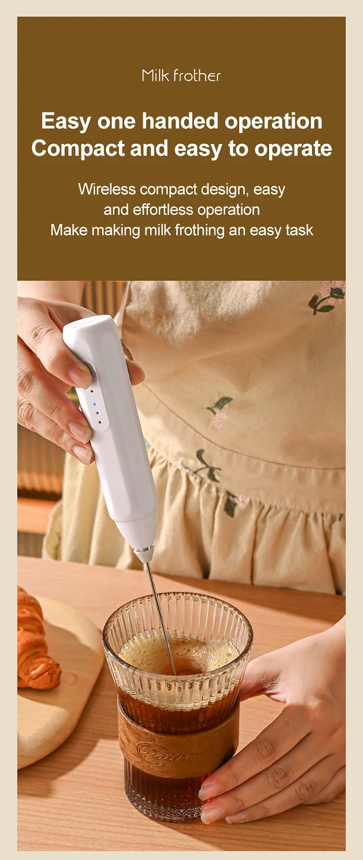 MINI Coffee Frother USB Rechargeable 3 Speeds Foam Maker Coffee Milk Mixer Electric Handle Blender Egg Beater Hot Cooking Tools