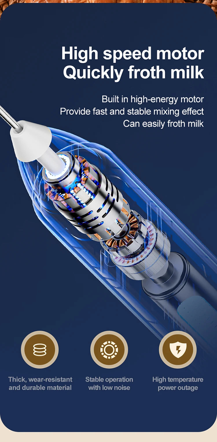 MINI Coffee Frother USB Rechargeable 3 Speeds Foam Maker Coffee Milk Mixer Electric Handle Blender Egg Beater Hot Cooking Tools