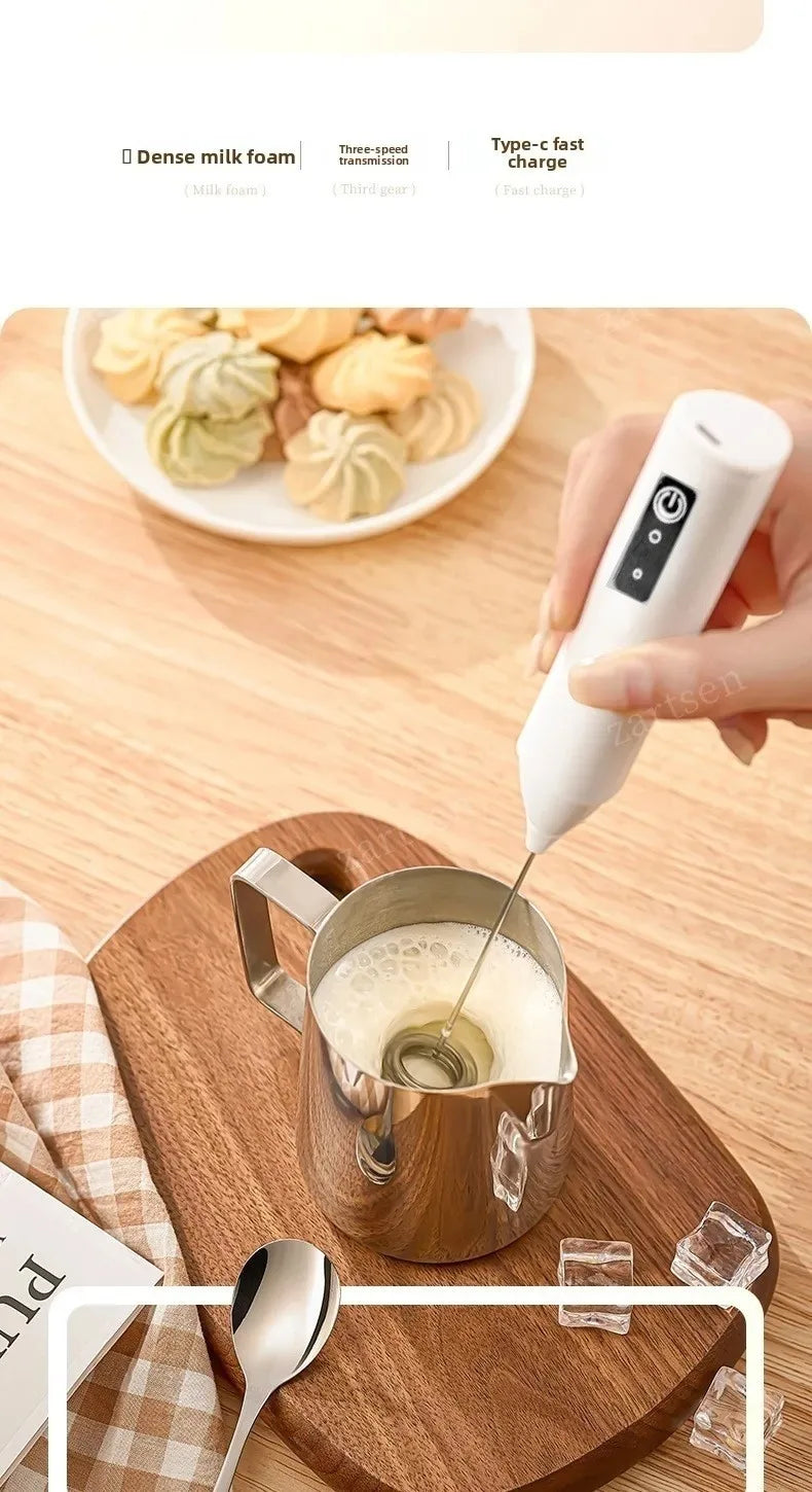 Wireless Milk Frother Electric Type-C Handheld Blender Stainless Steel Mini Coffee Maker Whisk Mixer For Coffee Cappuccino Cream