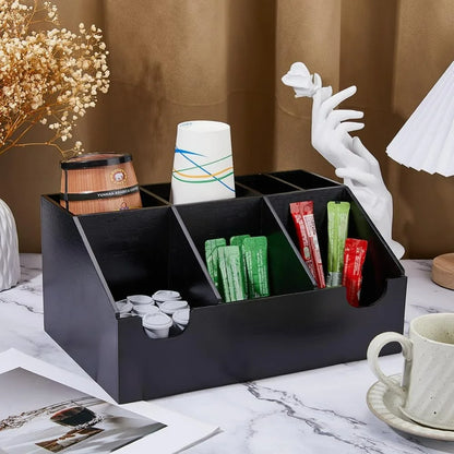 Coffee Station Organizer Wood Condiment Organizer Coffee Pod Holder Tea Bar Accessory Caddy Office Bar Holder Accessories