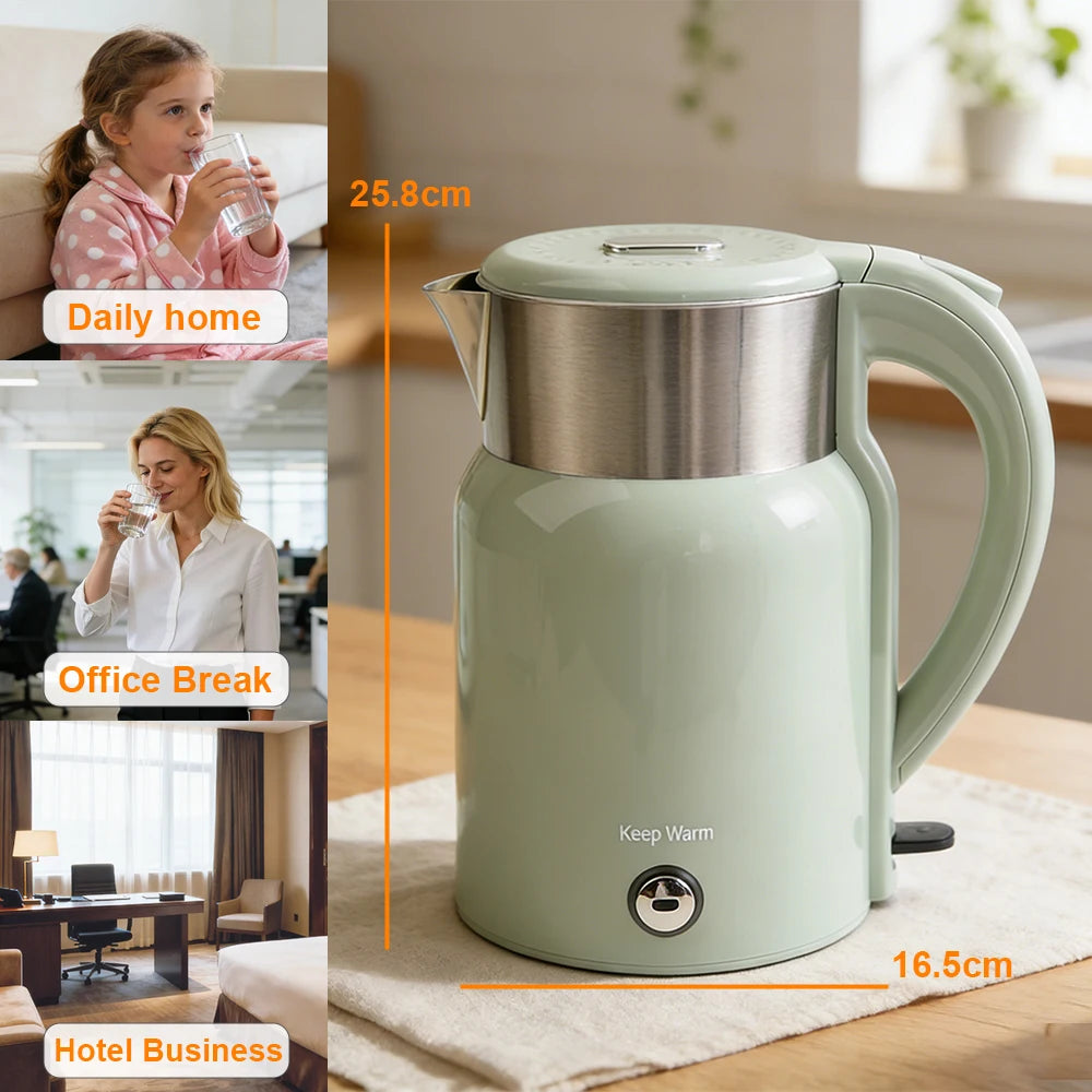 2.0L Electric Kettle - 360° Rotating Base, Retro Design Food Grade 304 Stainless Steel Electric Kettle for Kitchen