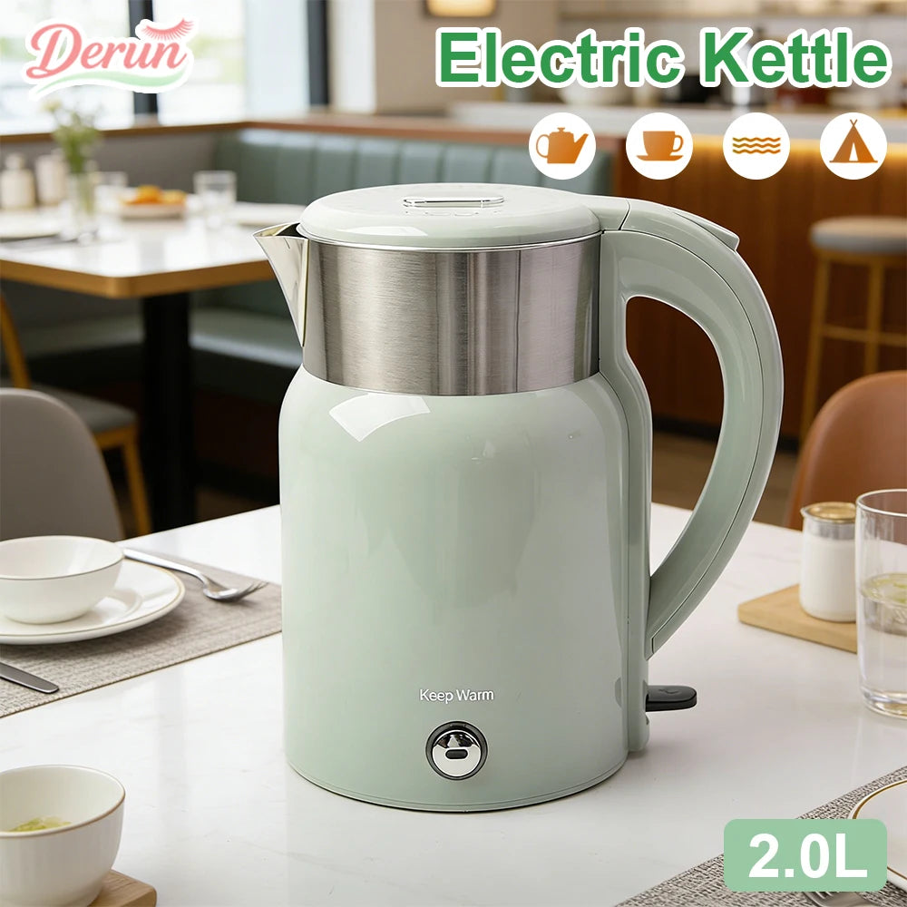 2.0L Electric Kettle - 360° Rotating Base, Retro Design Food Grade 304 Stainless Steel Electric Kettle for Kitchen