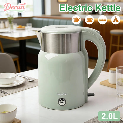 2.0L Electric Kettle - 360° Rotating Base, Retro Design Food Grade 304 Stainless Steel Electric Kettle for Kitchen