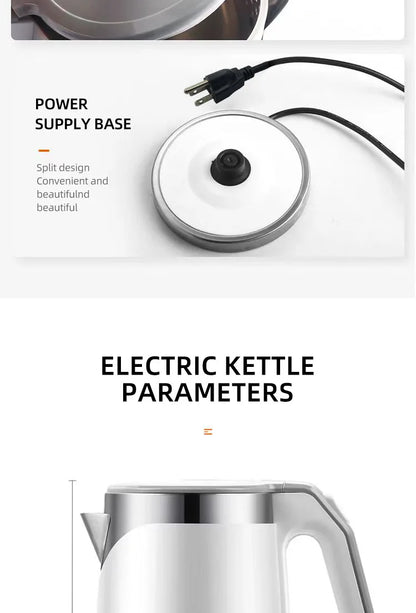 Household 2L Large Capacity Electric Kettle 304 Stainless Steel Double Layer Protection Quick Boiling Water Kettle