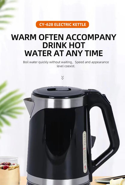 Household 2L Large Capacity Electric Kettle 304 Stainless Steel Double Layer Protection Quick Boiling Water Kettle