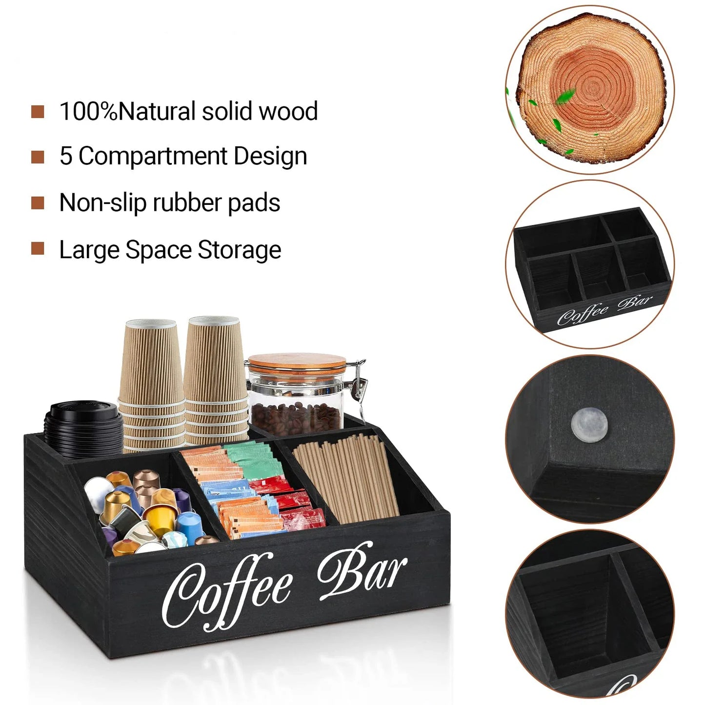 Coffee Station Organizer for Counter Wood Snack Pods Holder Storage Basket Rustic Tea Coffee Office Bar Decor Coffee Accessories