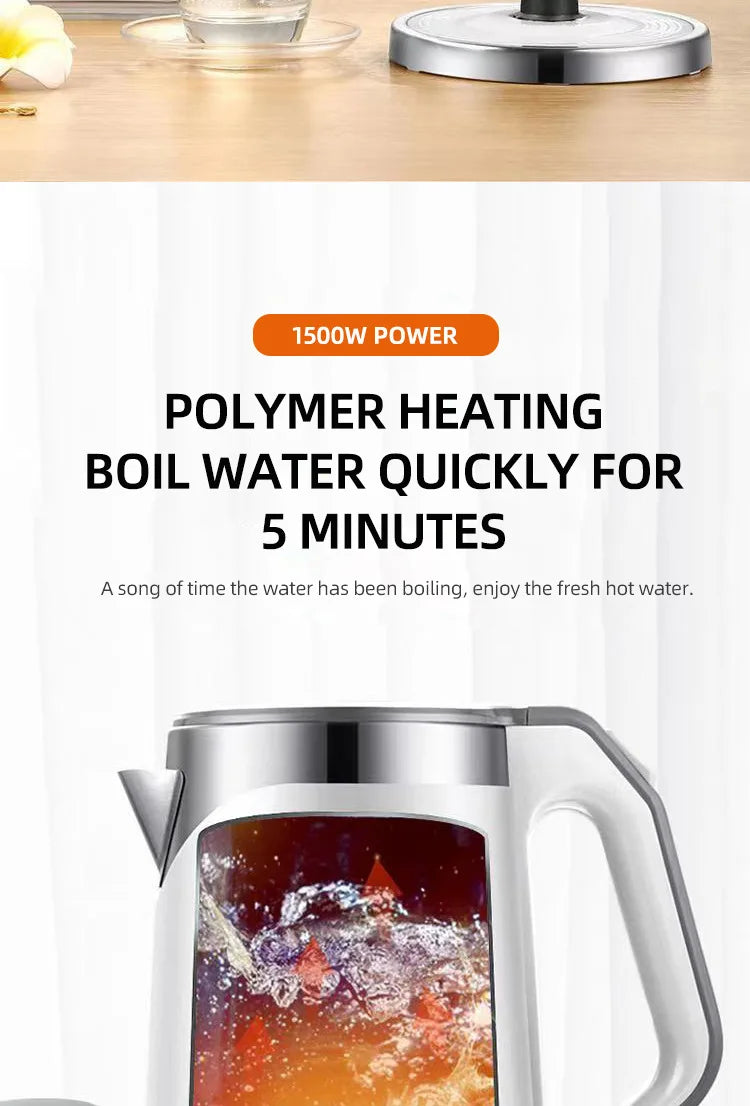 Household 2L Large Capacity Electric Kettle 304 Stainless Steel Double Layer Protection Quick Boiling Water Kettle