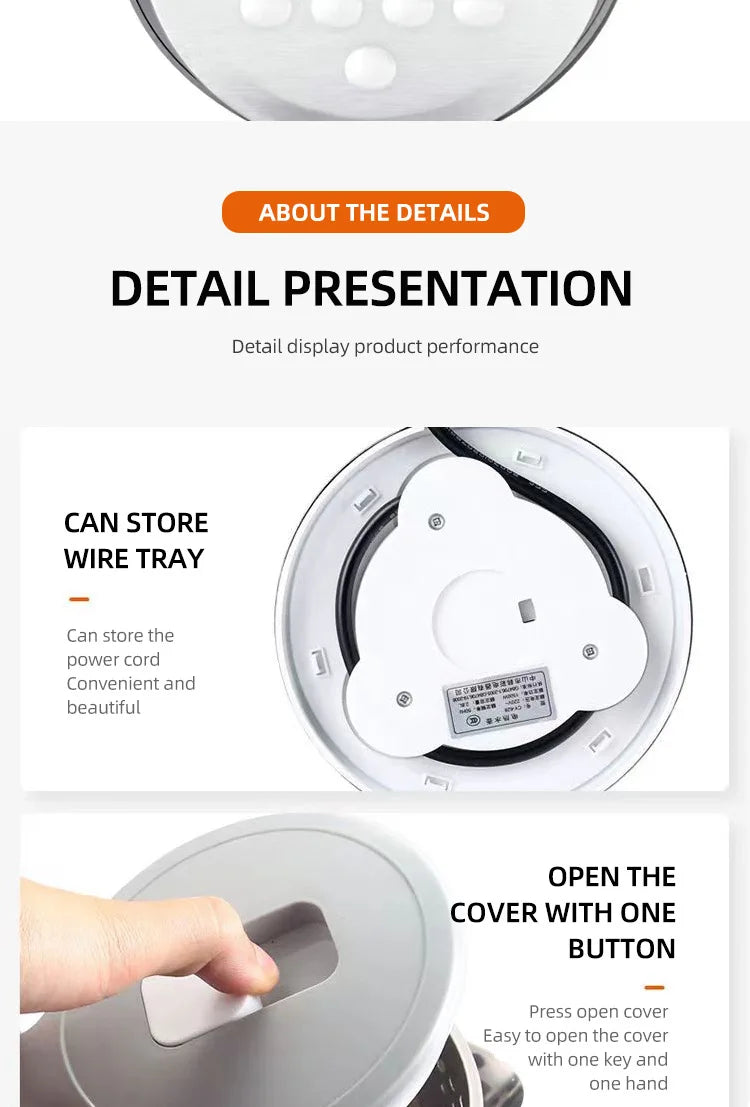 Household 2L Large Capacity Electric Kettle 304 Stainless Steel Double Layer Protection Quick Boiling Water Kettle