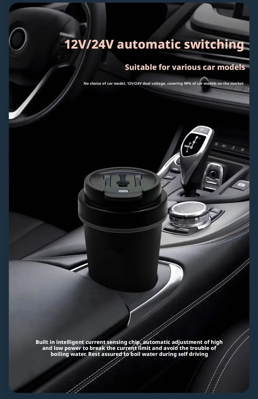 12V/24V Vehicle-Mounted Electric Kettle 500ML Large Capacity with 316 Stainless Steel Liner Fast Heating Anti-Dry-Burn Function