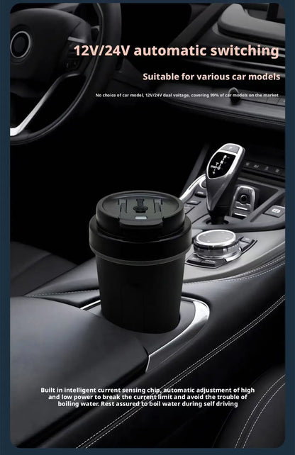 12V/24V Vehicle-Mounted Electric Kettle 500ML Large Capacity with 316 Stainless Steel Liner Fast Heating Anti-Dry-Burn Function
