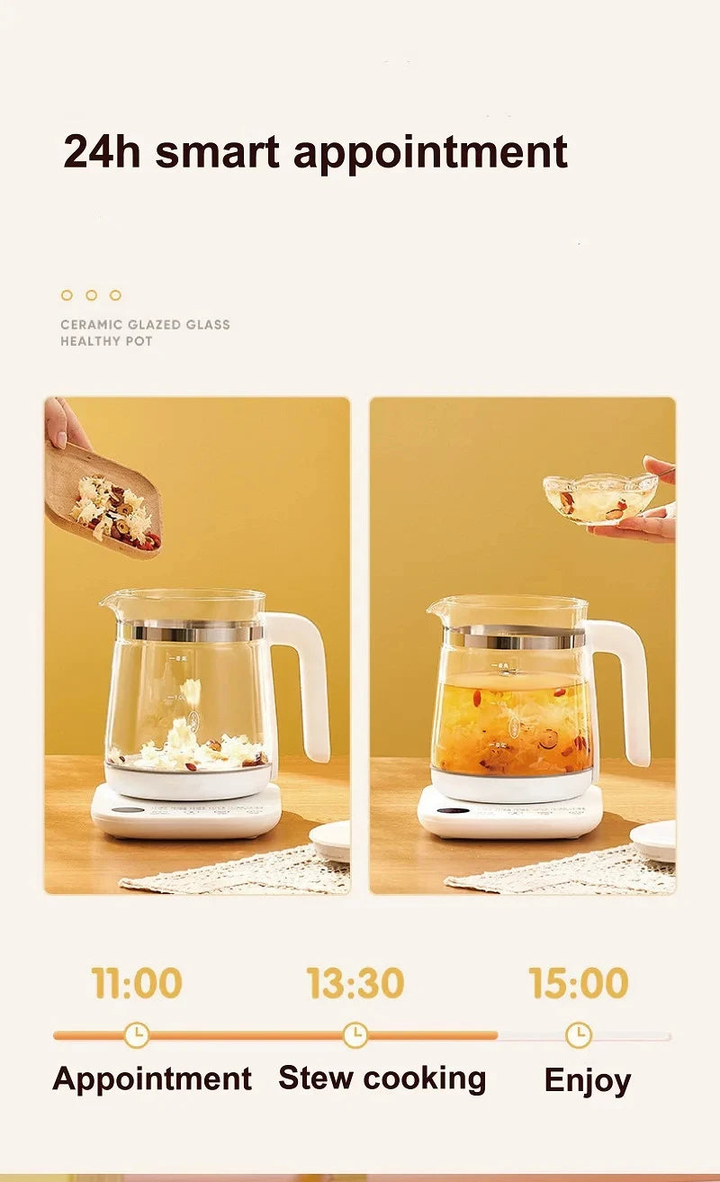 1.8L Electric Kettle Office Glass Flower Teapot Temperature Control Health Kettle 24h Appointment Stew Boil Kettle Multifunction