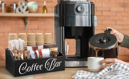 Coffee Station Organizer for Counter Wood Snack Pods Holder Storage Basket Rustic Tea Coffee Office Bar Decor Coffee Accessories