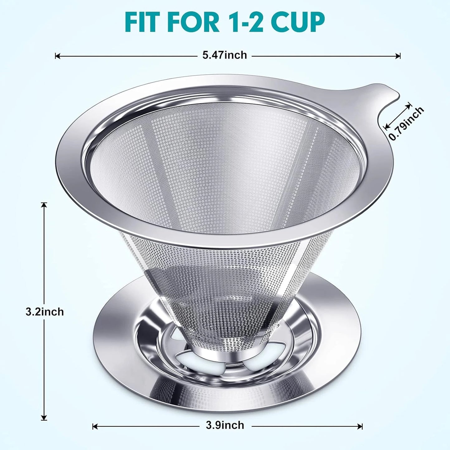 Pour Over Coffee Dripper,Slow Drip Paperless Coffee Filter,Stainless Steel Pour Over Coffee Maker,Double Mesh Design,Reusable