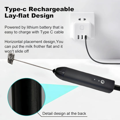 MINI Milk Frother USB Rechargeable 3 Speeds Foam Maker Coffee Whisk Mixer Electric Handle Blender Egg Beater