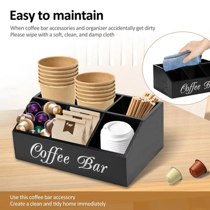 Coffee Station Organizer for Counter Wood Snack Pods Holder Storage Basket Rustic Tea Coffee Office Bar Decor Coffee Accessories