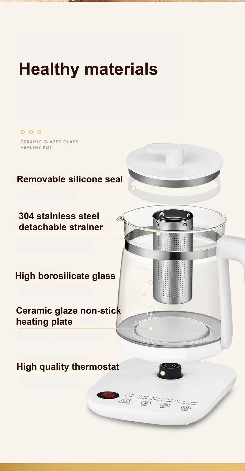 1.8L Electric Kettle Office Glass Flower Teapot Temperature Control Health Kettle 24h Appointment Stew Boil Kettle Multifunction