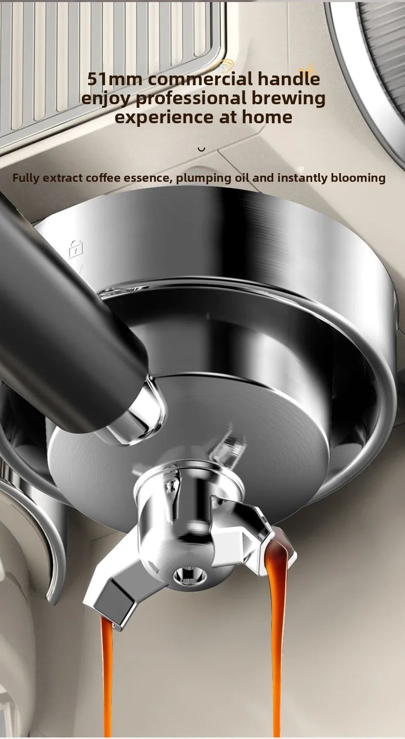 3-in-1 coffee machine grinds coffee beans+steam milk foam +15Bar espresso automatic cleaning, 20-gear grinding, LCD touch screen