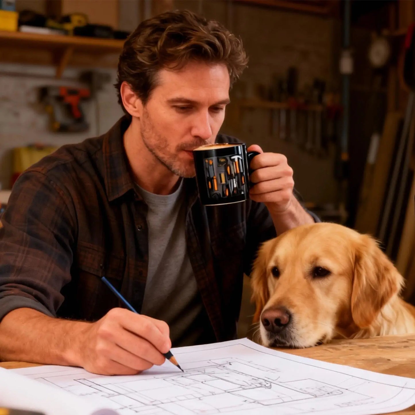 Coffee Mug 11oz Mechanic Tool Design Tea Drinkware Latte Mugs with Handle for Husband Coffee Tea Milk Beverage Home Kitchen Cafe