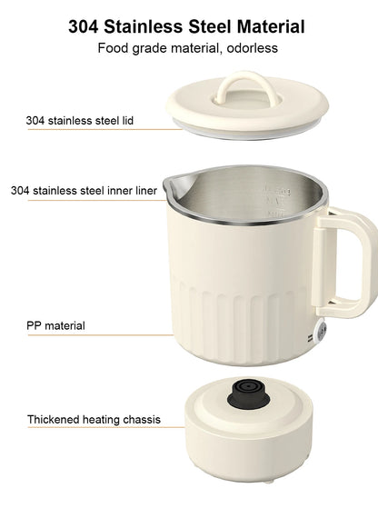 Electric Water Kettle Portable Mini Kettle with Steaming Rack 1000ml Large Capacity Stainless Steel Home Kitchen Office Travel