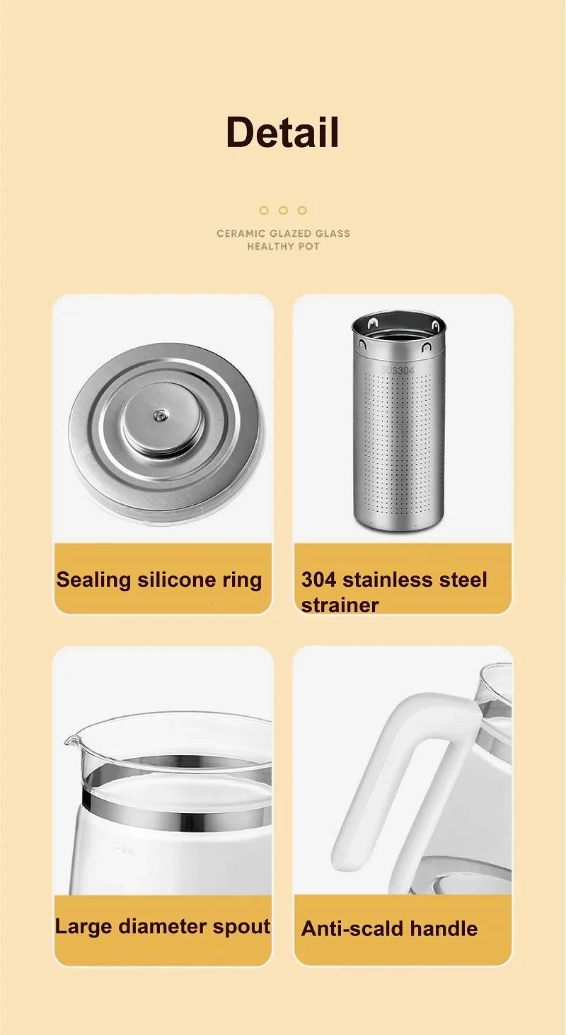 1.8L Electric Kettle Office Glass Flower Teapot Temperature Control Health Kettle 24h Appointment Stew Boil Kettle Multifunction