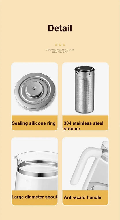 1.8L Electric Kettle Office Glass Flower Teapot Temperature Control Health Kettle 24h Appointment Stew Boil Kettle Multifunction