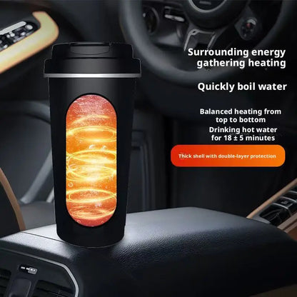 12V/24V Vehicle-Mounted Electric Kettle 500ML Large Capacity with 316 Stainless Steel Liner Fast Heating Anti-Dry-Burn Function