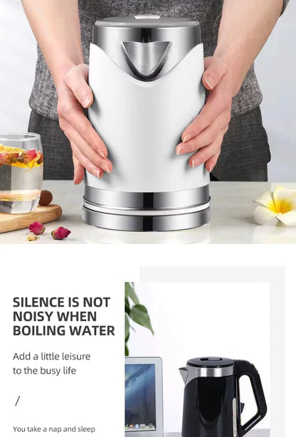 Household 2L Large Capacity Electric Kettle 304 Stainless Steel Double Layer Protection Quick Boiling Water Kettle