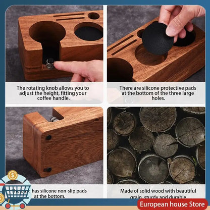 ABFA Coffee Press Accessories Set- Walnut Beech Filling Seat, Coffee Machine Handle Compatible Storage& Cloth Powder Replacement