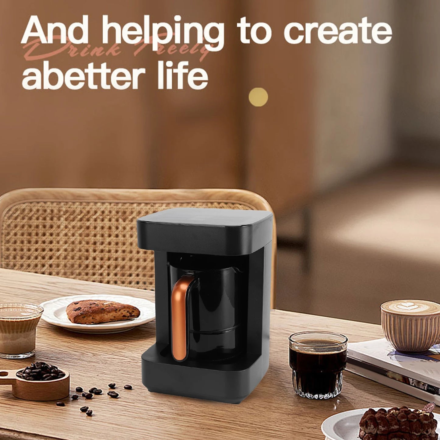 Hot Beverage Coffee Maker Portable 7 Cups Turkish Coffee Machine LCD Touchscreen 11 Heating Modes Milk Frother for Office