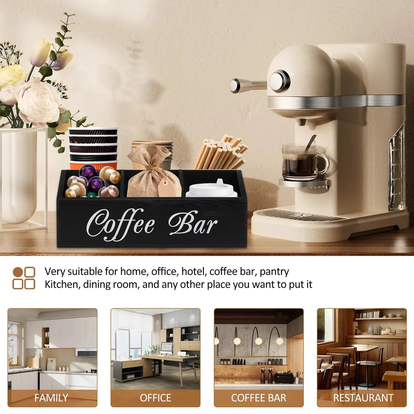 Coffee Station Organizer for Counter Wood Snack Pods Holder Storage Basket Rustic Tea Coffee Office Bar Decor Coffee Accessories