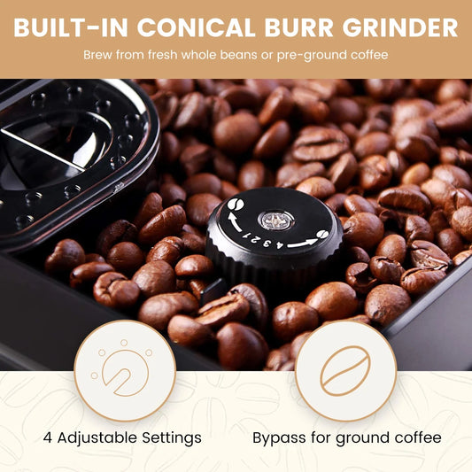 Mcilpoog M3 Automatic Espresso Coffee Machine ，Built-In Milk Frother & Tank, 7 Coffee Varieties, Touchscreen