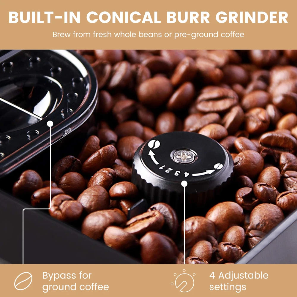 Mcilpoog M3 Automatic Espresso Coffee Machine ，Built-In Milk Frother & Tank, 7 Coffee Varieties, Touchscreen