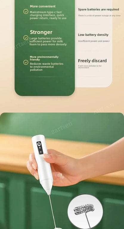 Wireless Milk Frother Electric Type-C Handheld Blender Stainless Steel Mini Coffee Maker Whisk Mixer For Coffee Cappuccino Cream