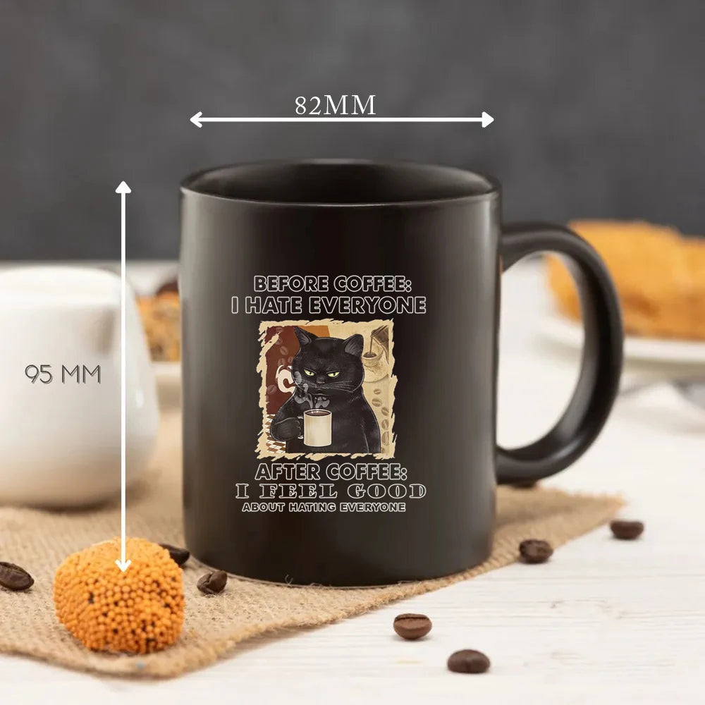 I drink coffee Cat Mug 11oz Funny Cats Black Ceramic Coffee Mug  Office Tea Cup